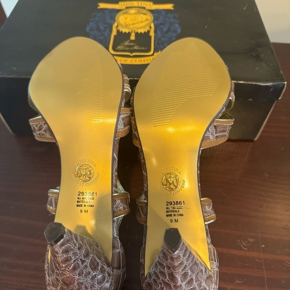 Miss Tina “knowles” reptile print strappy heels sandals New in Box tan brown 9 - Picture 12 of 15